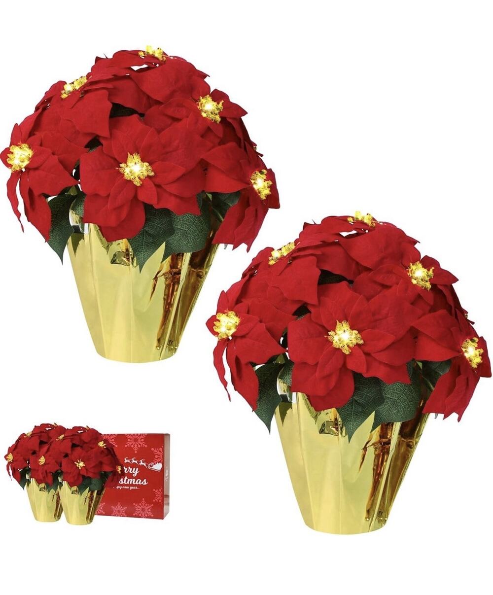 2 Pack 18" Lighted Large Artificial Poinsettias Christmas